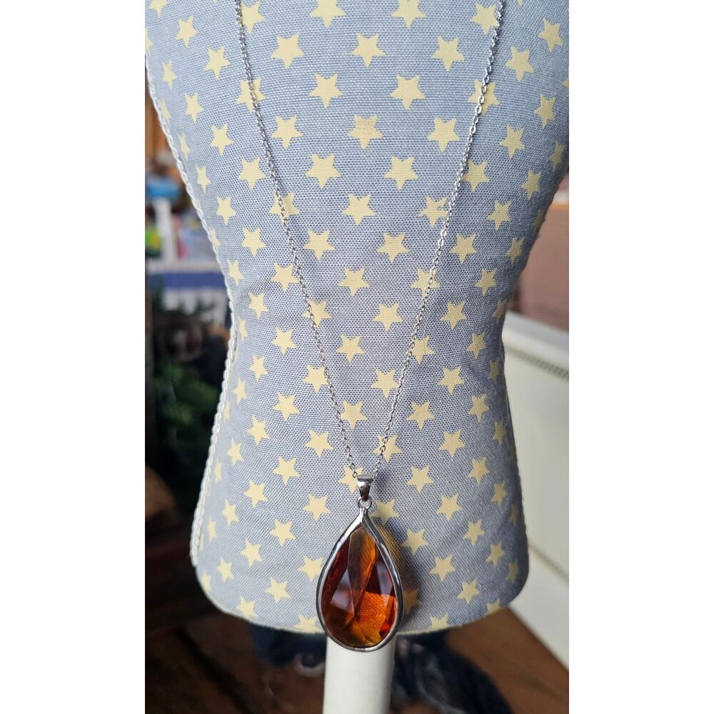 Alex and Ani Topaz Birthstone Tear Drop Pendant Necklace Silver Tone